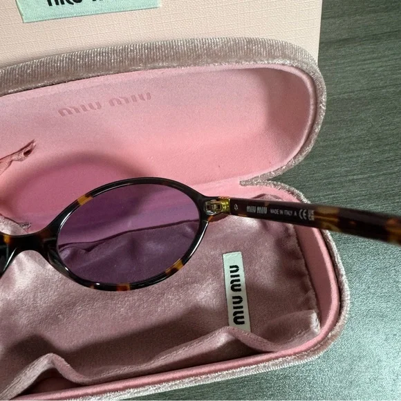 Miu Miu Tortoiseshell Oval Sunglasses with Purple Lenses - Picture 6 of 8